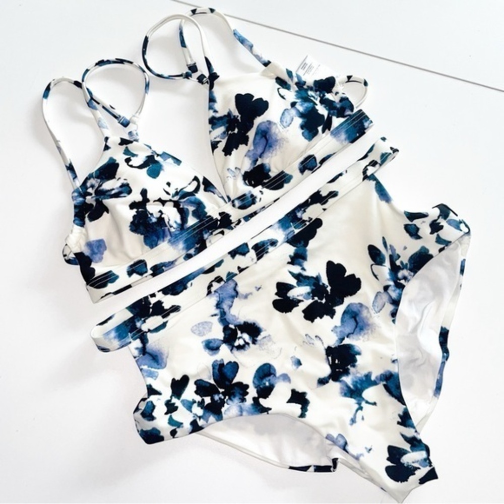 RVCA Blue and White Floral Bikini Swim Set